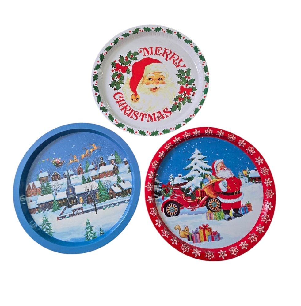 Vintage 1990s Festive Christmas Themed Plates Set Of 3